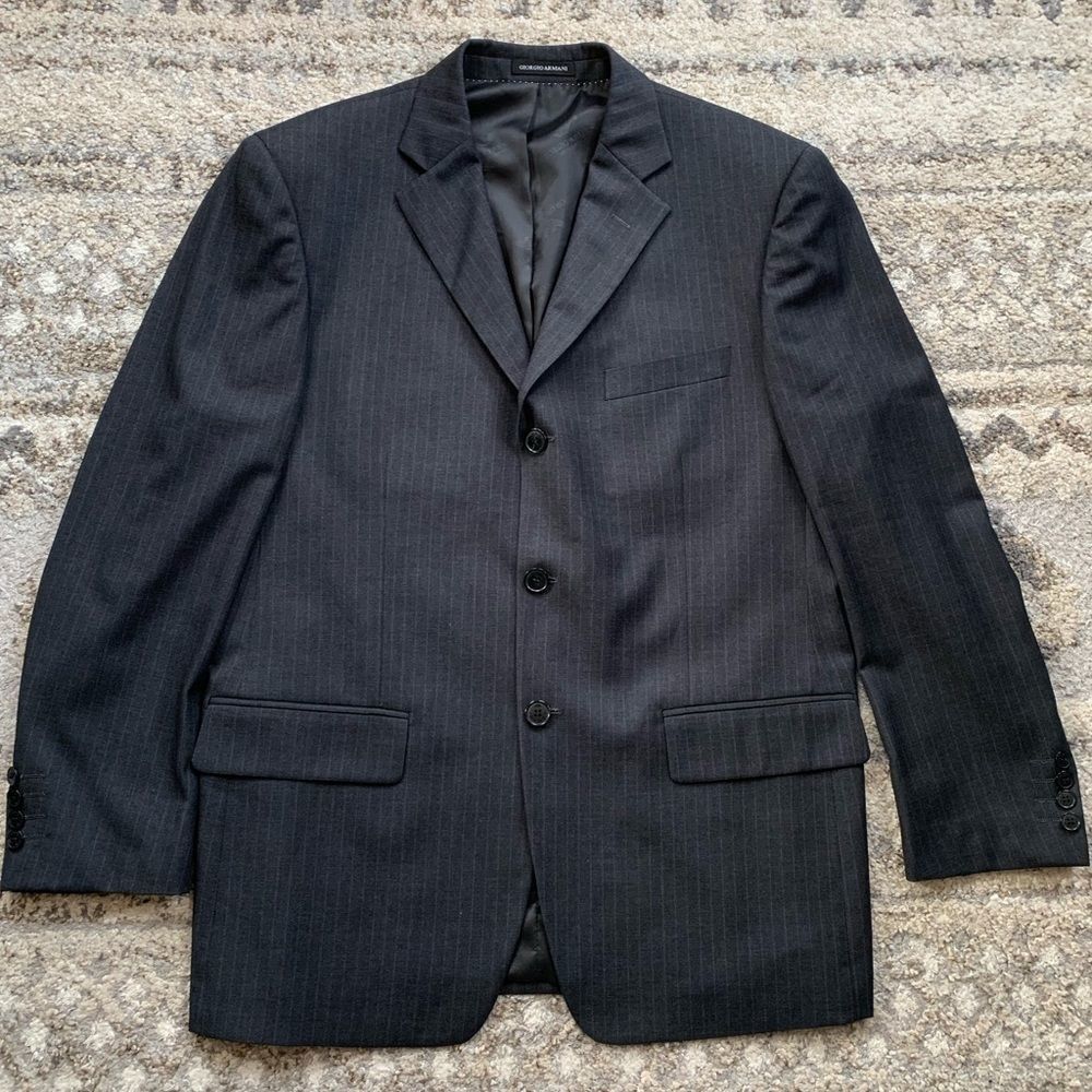 Giorgio Armani Dark Charcoal Pinstripe Sport Coat Blazer 42L